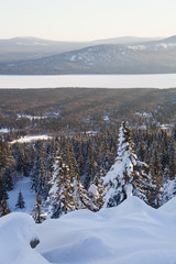 Mountain range Zyuratkul, winter landscape.