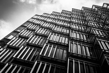 Windows on building, black and white