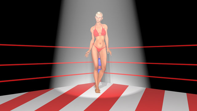 Frau im Scheinwerferlicht im Boxring