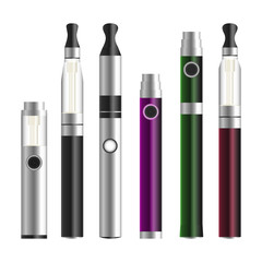 Vape Pen. Electronic Cigarette Set. Colorful Vector E-  Isolated On White Background. Illustration.
