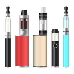 Vape Box. Electronic Cigarette Set. Colorful Vaporize  Isolated On White Background. Vector Illustration.