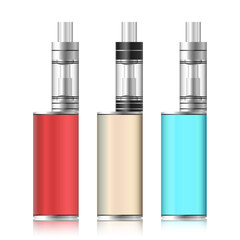 Vape Box. Electronic Cigarette Set. Colorful Vaporize  Isolated On White Background. Vector Illustration.