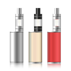 Vape Box. Electronic Cigarette Set. Colorful Vaporize  Isolated On White Background. Vector Illustration.