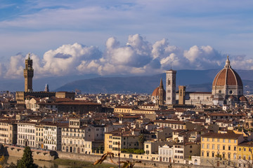 Fototapeta na wymiar Italy. Florence. View of the historic part of town. Florence is the ancient capital city of the Italian region of Tuscany and of the Metropolitan City of Florence, on the banks of the River Arno.