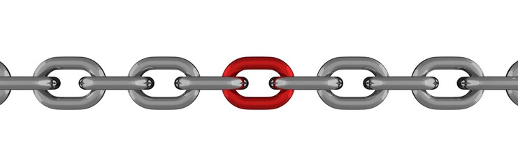 Metal Chain Line With Red Element Isolated 3D Rendering