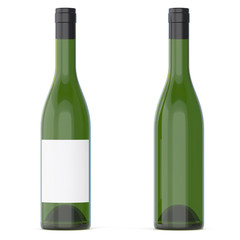 Set of wine bottles with empty blank isolated on white background. 3d rendering