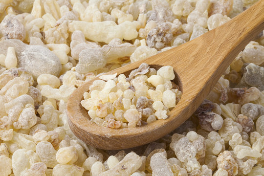 Frankincense  in a wooden spoon 