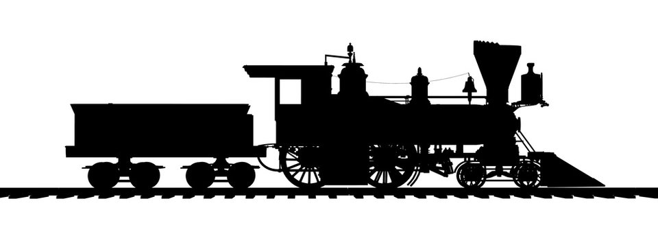 Silhouette einer amerikanischen Dampflokomotive aus den 1850er Jahren