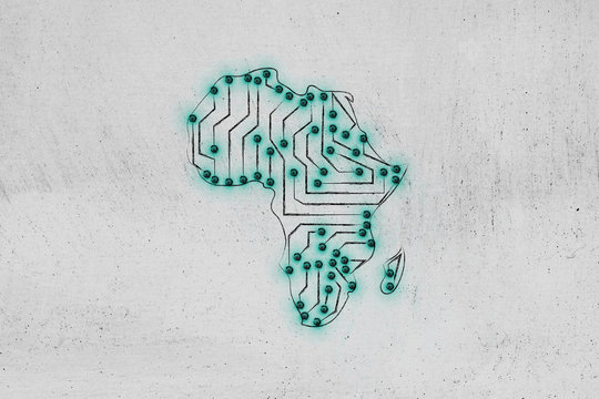 africa map made of electronic microchip circuits