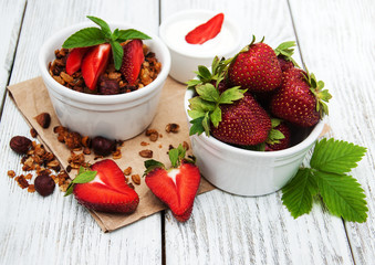 Homemade granola with strawberries