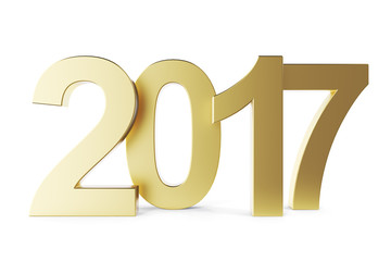New 2017 year golden isolated on white background. 3D rendering.
