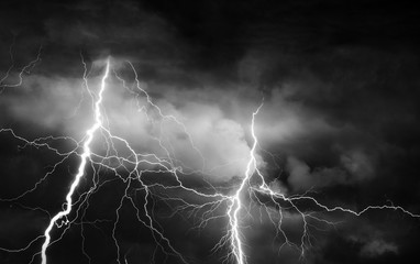 Thunder, lightnings and rain on stormy summer night