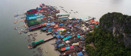 Fototapeta na wymiar Aerial landscape view of Koh Panyee village, Thailand, Asia