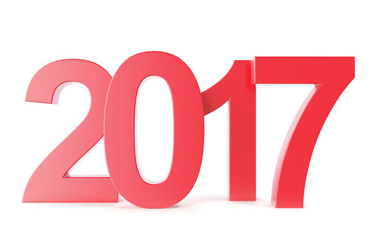 Red new year 2017 Isolated on white background. 3d rendering