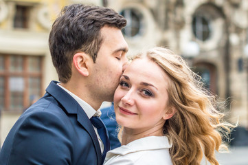 Fototapeta premium Portrait of newlyweds in the city of Lviv