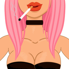 Sexy girl avatar. Woman with pink hair. 