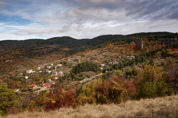 Fototapeta na wymiar Autumn landscape around the village of Borovo, Rhodope mountains, Bulgaria