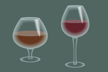 Glass of red wine brandy. Vector