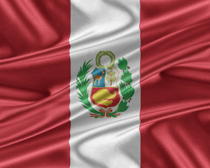 Fototapeta premium Peru flag with a glossy silk texture.