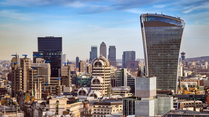 London, England - Bank district and Canary Wharf, the two leading financial districts of the world...