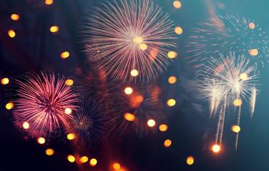 Fototapeta na wymiar New Year fireworks, Happy New Year card 