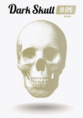 Engraving gold skull front view on white BG