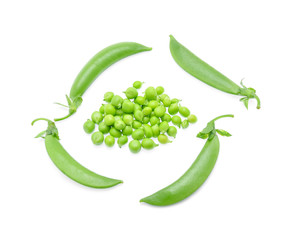 fresh green peas isolated on white background
