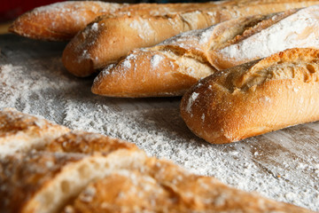 Loaves of bread on work table