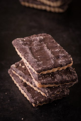 Several chocolate biscuits in stack