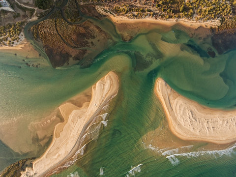 Aerial. Sandy Bay and waves filmed from the sky.