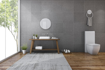 3d rendering tropical bathroom with nice view from window