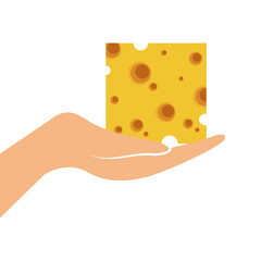 hand holding a Cheese icon over white background. breakfast food design. vector illustration