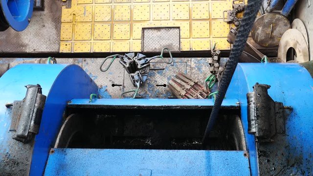 Top view of drawworks on offshore drilling rig

