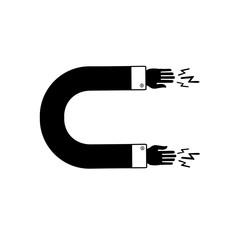 Hand-magnet. Businessman with horseshoe .