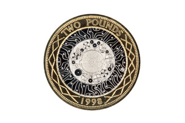 Elizabeth II 1998 Standing on the Shoulders of Giants technology two pound coin of England UK which is still in current use