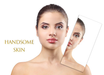 Skin care concept. Young woman on white background