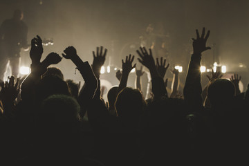 Fototapeta na wymiar Silhouettes of concert crowd