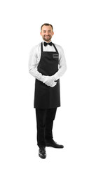Handsome waiter on white background