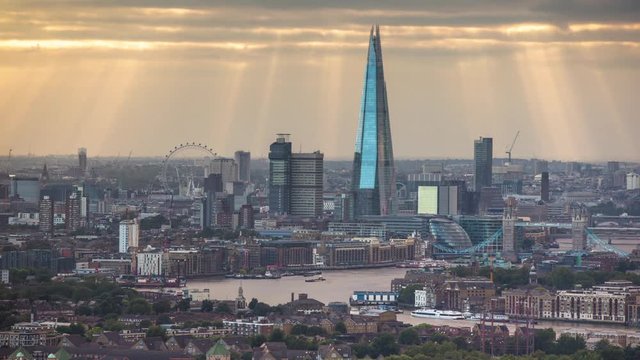 london skyline timelapse  with amazing sunrays