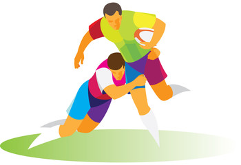 defender stops the passage of rugby player