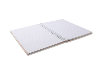Notebook open on white background texture