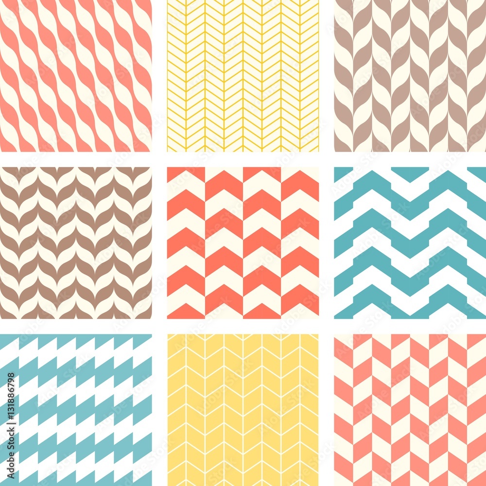 Poster set of chevron and zigzag seamless pattern
