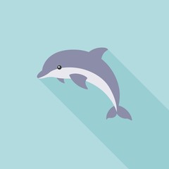 Dolphin jump icon, flat design with long shadow
