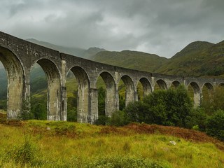 UK, Scotland, Highlands, View of the Glenfinnan Viaduct.