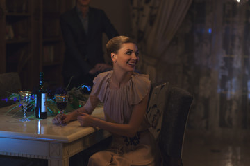 Romantic photo of beautiful couple having date at Valentine's Da