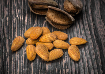 almonds nuts on a wooden