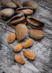 almonds nuts on a wooden table