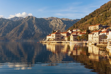 Fototapeta na wymiar View of Perast town on a sunny winter day. Bay of Kotor, Montenegro