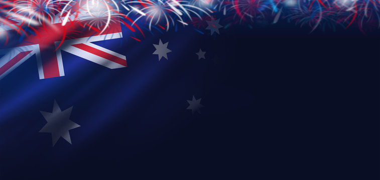 Australia day background of flag and firework