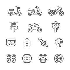 Set of motorcycle related line icons